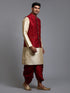 Men's Maroon Zari Weaved Jacket With Kurta Dhoti Set