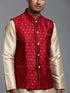 Men's Maroon Zari Weaved Jacket With Kurta Dhoti Set