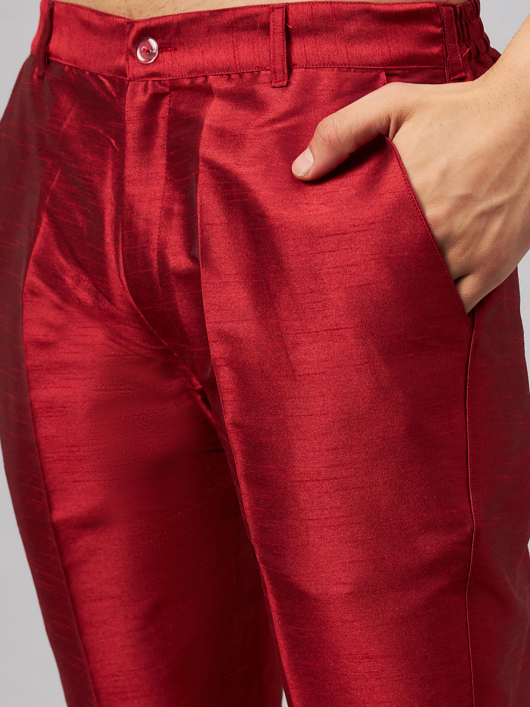 Men's Maroon Zari Weaved Jacket With Kurta Pant Set