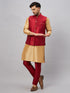 Men's Maroon Zari Weaved Jacket With Kurta Pant Set