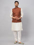 Men's Coffee Matka Silk Nehru Jacket With Cream Silk Blend Kurta Pyjama Set