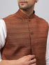 Men's Coffee Matka Silk Nehru Jacket With White Silk Blend Kurta Pyjama Set