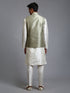 Men's Mehndi Green Embellished Jacket With Cream Kurta Pant Set