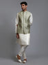 Men's Mehndi Green Embellished Jacket With Cream Kurta Pant Set