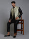Men's Mehndi Green Embellished Jacket With Black Kurta Pant Set