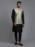 Men's Mehndi Green Embellished Jacket With Black Kurta Pant Set