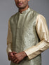 Men's Mehndi Green Embellished Jacket With Gold Kurta Pant Set