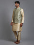 Men's Mehndi Green Embellished Jacket With Gold Kurta Pant Set