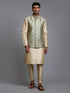 Men's Mehndi Green Embellished Jacket With Gold Kurta Pant Set