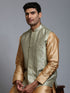 Men's Mehndi Green Embellished Jacket With Rose Gold Kurta Pant Set