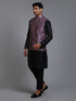 Men's Purple Embellished Jacket With Black Kurta Pant Set