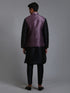 Men's Purple Embellished Jacket With Black Kurta Pant Set