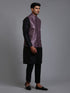 Men's Purple Embellished Jacket With Black Kurta Pant Set