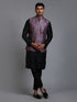 Men's Purple Embellished Jacket With Black Kurta Pant Set