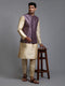 Men's Purple Embellished Jacket With Gold Kurta Pant Set