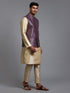 Men's Purple Embellished Jacket With Gold Kurta Pant Set
