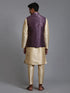 Men's Purple Embellished Jacket With Gold Kurta Pant Set