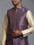 Men's Purple Embellished Jacket With Gold Kurta Pant Set