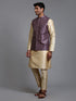 Men's Purple Embellished Jacket With Gold Kurta Pant Set