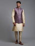 Men's Purple Embellished Jacket With Gold Kurta Pant Set