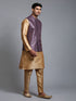 Men's Purple Embellished Jacket With Rose Gold Kurta Pant Set