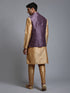 Men's Purple Embellished Jacket With Rose Gold Kurta Pant Set