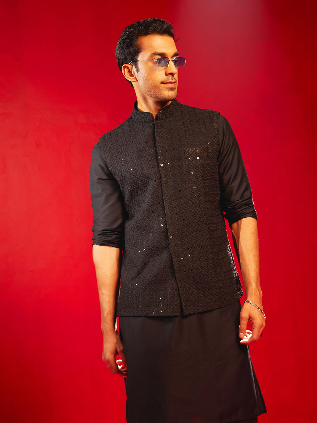Men's Black Schiflli Nehru Jacket