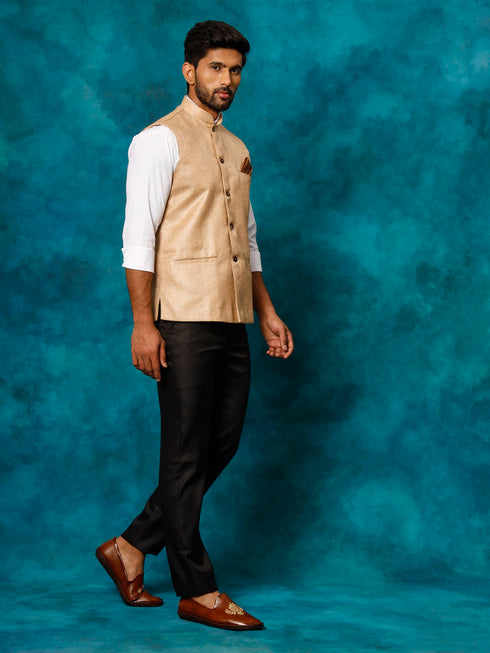 Men's Beige Woven Nehru Jacket