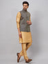 Men's Blue Ethnic Jacket With Rose Gold Silk Blend Kurta And Pant Style Pyjama Set
