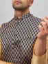 Men's Blue Ethnic Jacket With Rose Gold Silk Blend Kurta And Pant Style Pyjama Set