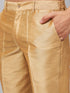 Men's Blue Ethnic Jacket With Rose Gold Silk Blend Kurta And Pant Style Pyjama Set