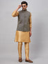 Men's Blue Ethnic Jacket With Rose Gold Silk Blend Kurta And Pant Style Pyjama Set