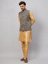 Men's Blue Ethnic Jacket With Rose Gold Silk Blend Kurta And Pant Style Pyjama Set