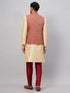 Men's Maroon Silk Blend Ethnic Jacket With Gold Kurta And Maroon Pant Style Pyjama Set