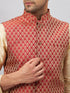 Men's Maroon Silk Blend Ethnic Jacket With Gold Kurta And Maroon Pant Style Pyjama Set