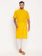Men's Mustard Solid Kurta With White Pant Style Cotton Pyjama Set