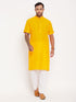 Men's Mustard Solid Kurta With White Pant Style Cotton Pyjama Set