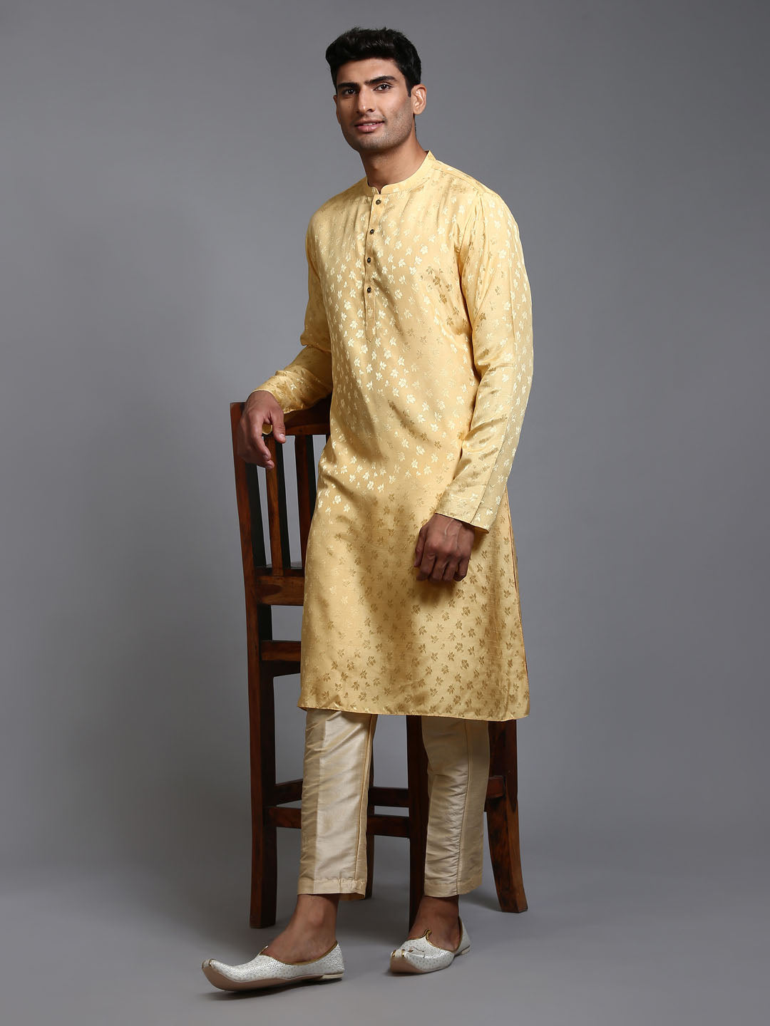 Men's Yellow Jacquard Kurta