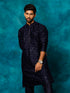 Men's Blue Silk Blend Embellished Kurta
