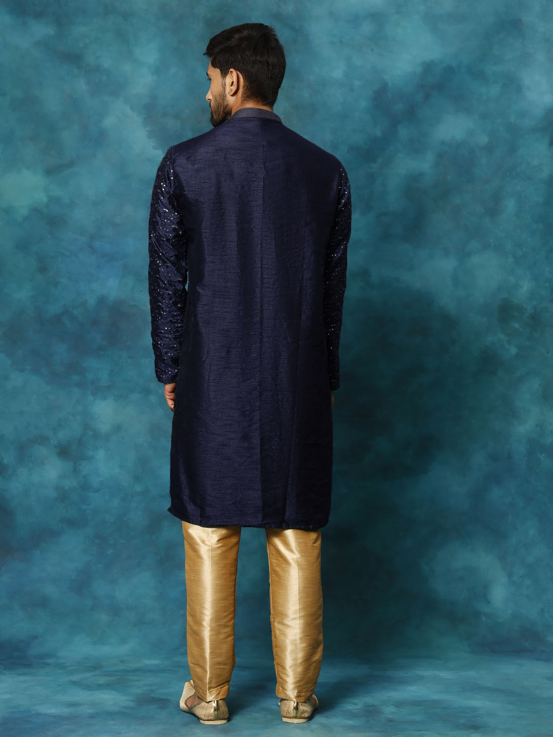 Men's Blue Silk Blend Kurta Pyjama Set