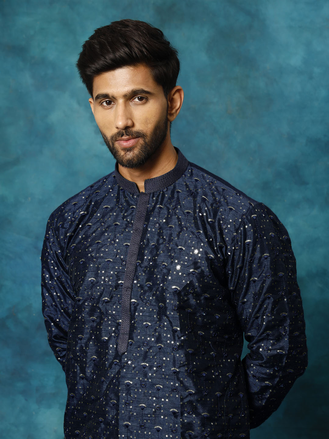 Men's Blue Silk Blend Kurta Pyjama Set