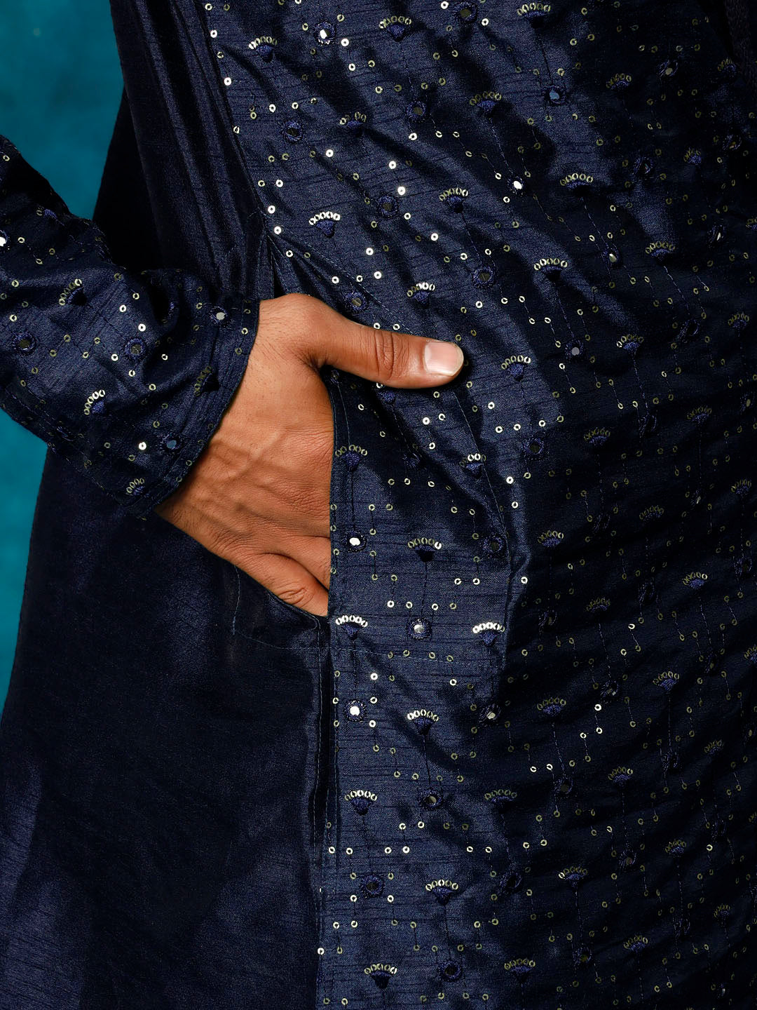 Men's Blue Silk Blend Kurta Pyjama Set