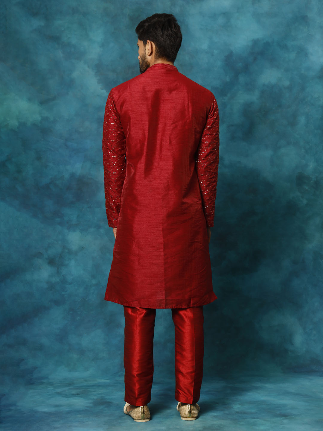 Men's Maroon Silk Blend Kurta Pyjama Set