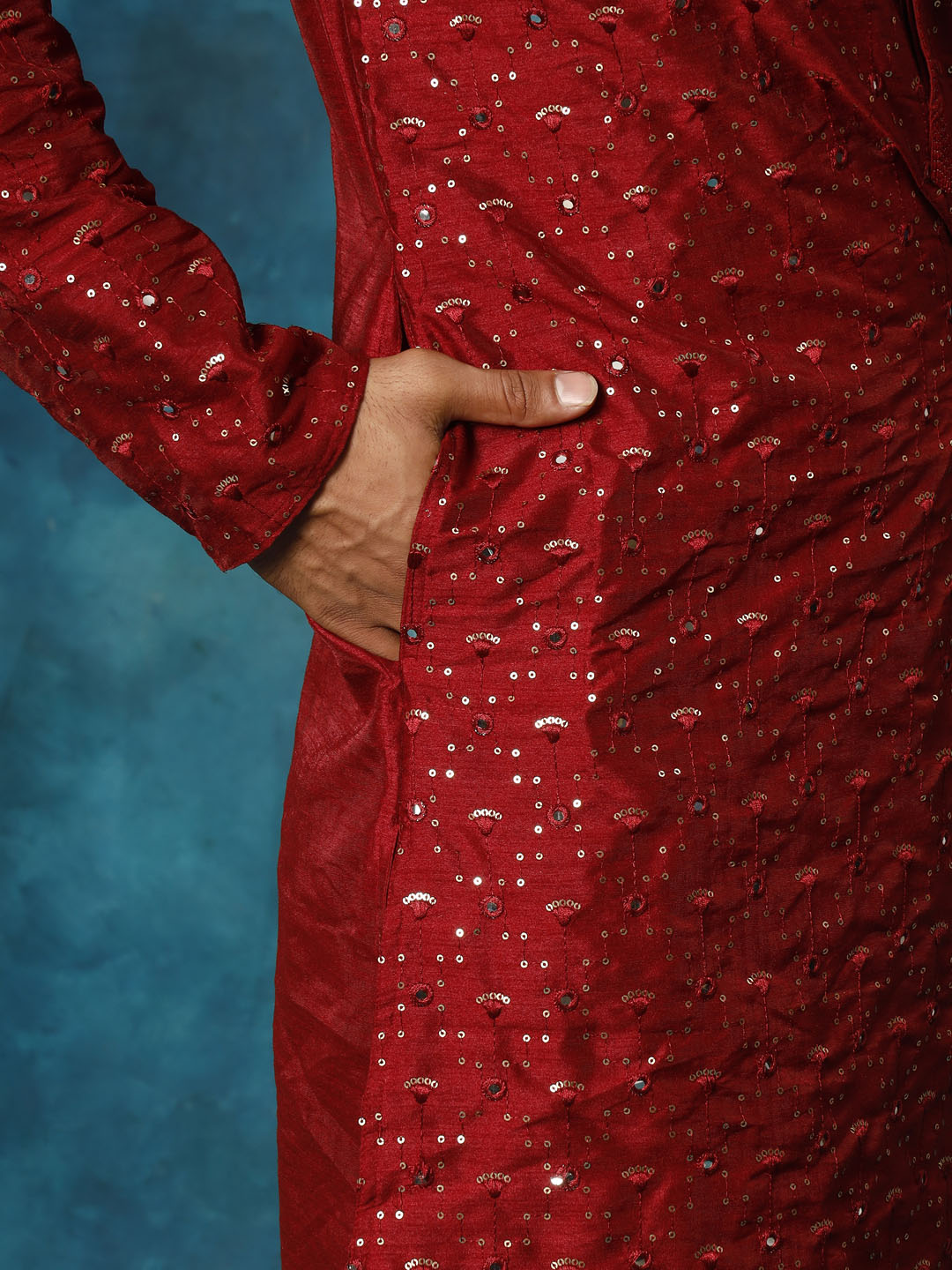 Men's Maroon Silk Blend Kurta Pyjama Set