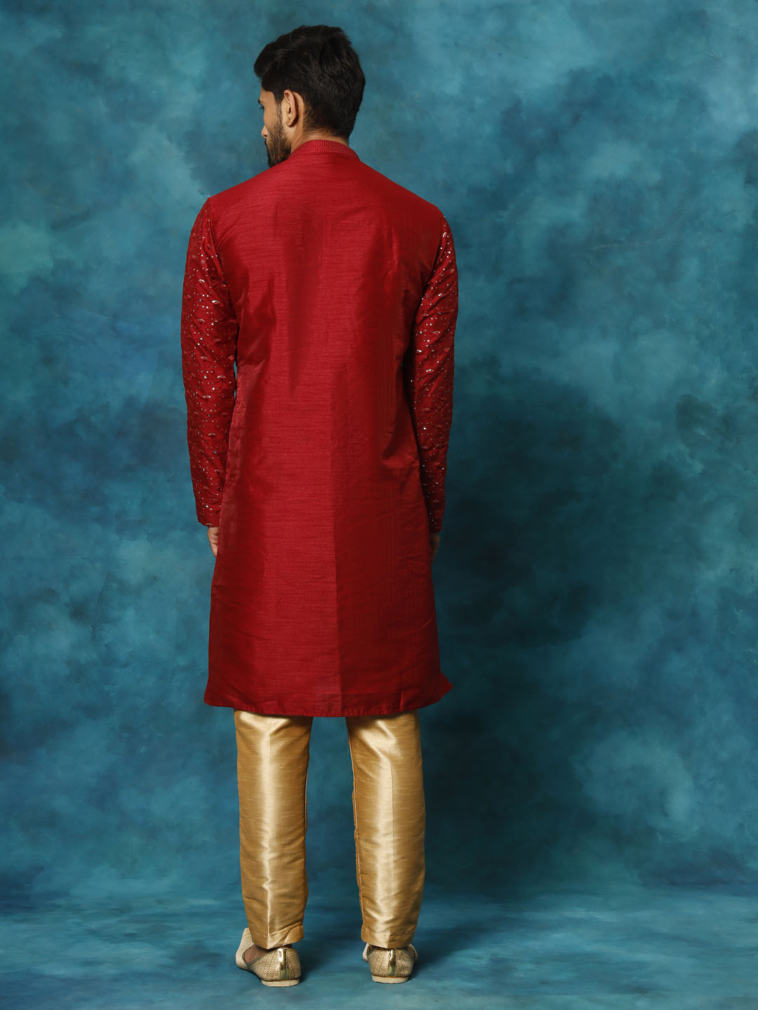 Men's Maroon Silk Blend Kurta Pyjama Set