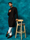 Men's Black Rayon Schiffli Kurta And Pant Set