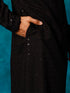 Men's Black Rayon Schiffli Kurta And Pant Set