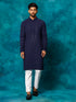 Men's Navy Blue Rayon Schiffli Kurta And Pant Set