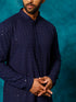 Men's Navy Blue Rayon Schiffli Kurta And Pant Set