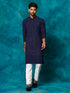Men's Navy Blue Rayon Schiffli Kurta And Pant Set